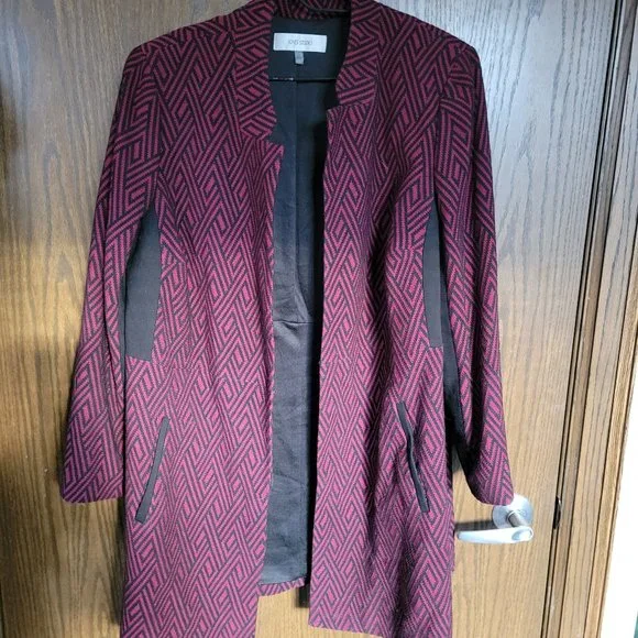 Jones Studio Burgundy and Black Herringbone Long Swing Jacket Size 1X - Picture 1 of 12